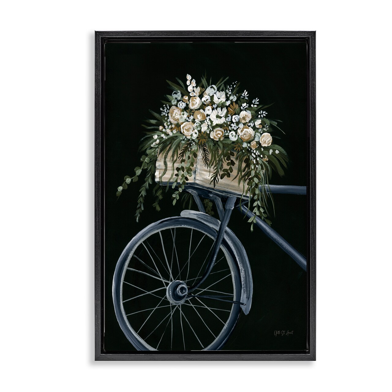 Stupell Industries Vintage Bicycle with Florals Floater Framed Canvas Wall Art Design by Yvette St. Amant